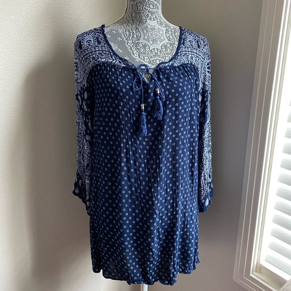 Navy Blue Paisley/Floral Print Dress Size Small